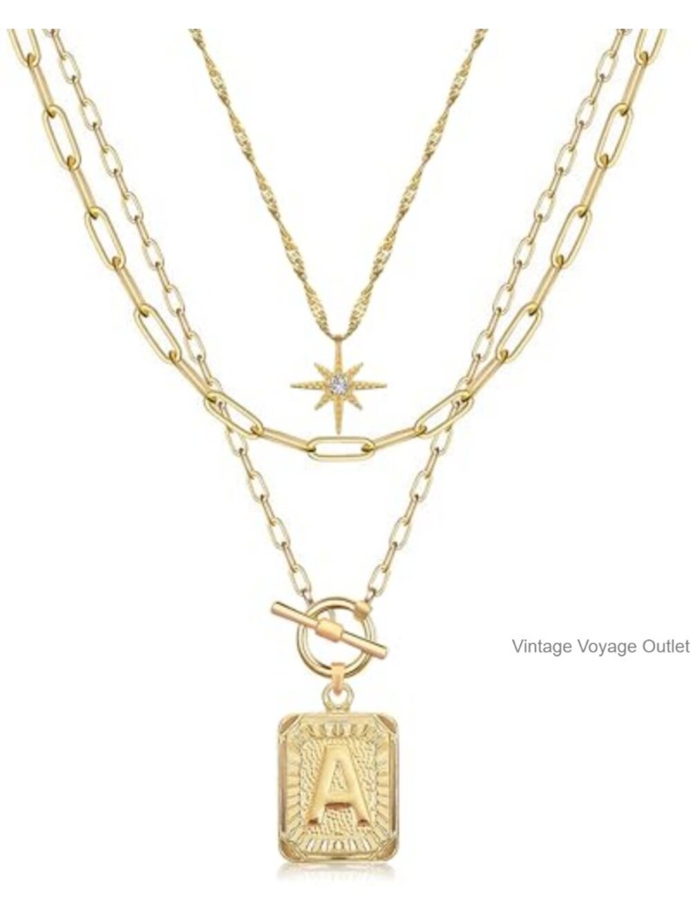 Layered Initial Necklaces for Women - 14K Gold Plated Brass Choker Set